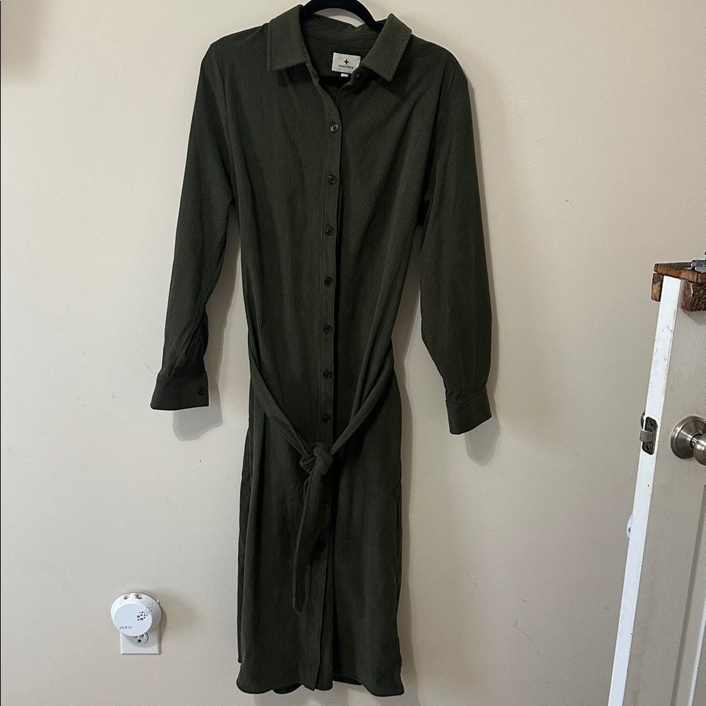 NWOT Tuckernuck Olive Wide Wale Corduroy Tara Shirt Dress - Picture 4 of 9